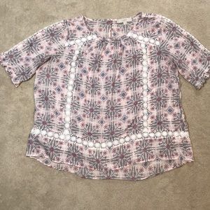 Loft grey & pink elbow sleeve large blouse